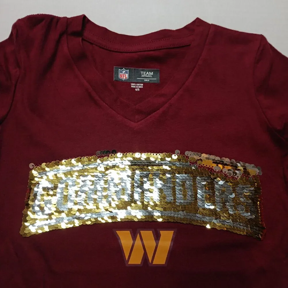 Washington‎ Commanders Short Sleeve V-neck T-Shirt Tee Girls 4/5 Burgundy…